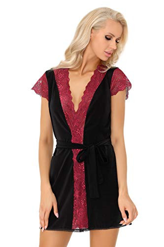 LivCo Corsetti Morgenmantel schwarz-violett mit Spitze Kimono