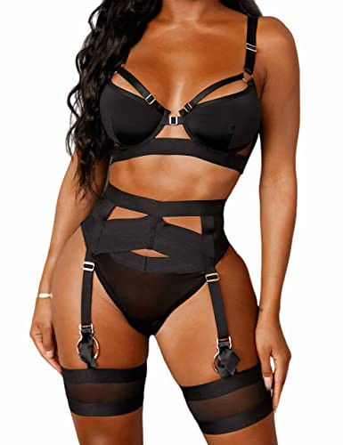 Aranmei Damen Sexy Dessous Set mit Strumpfgürtel