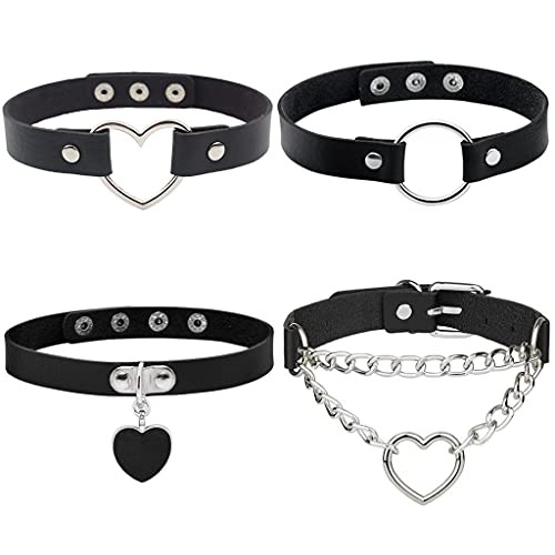 Conruich 4 Stück Leder Choker Damen Herz Anhänger