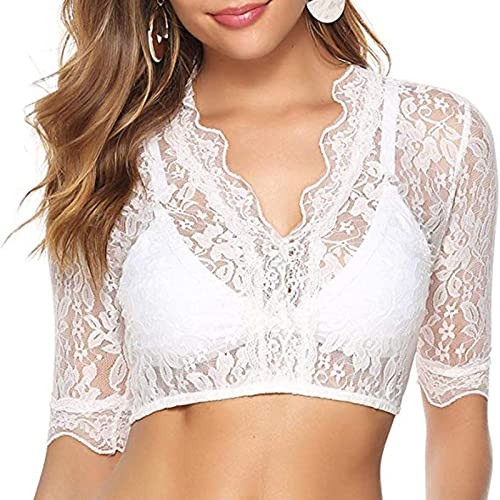 Fulidngzg Dirndl Bluse Damen Spitze Hochgeschlossen Dirndlbluse