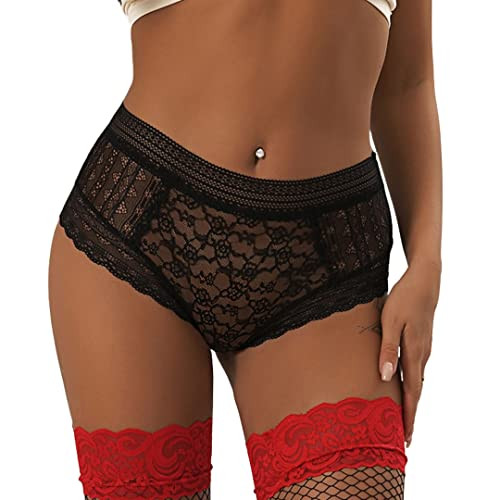 ROSVAJFY Damen Sexy Spitzen Höschen Hoher Taille Transparent Unterwäsche