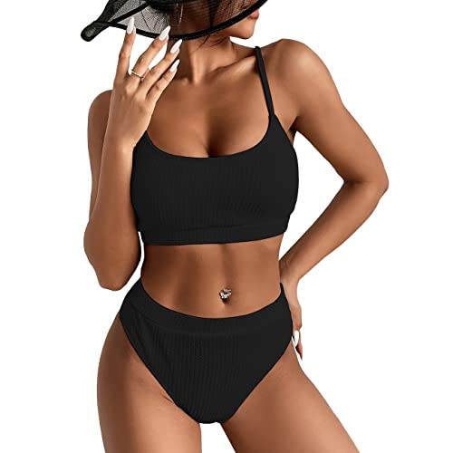 KOEMCY Damen Bikini Set High Waist Schwimmanzug Trendy Sexy Bademode