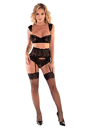 LivCo Corsetti Fashion LC Irissan 4pcs Set with Garter Belt and Stockings Black