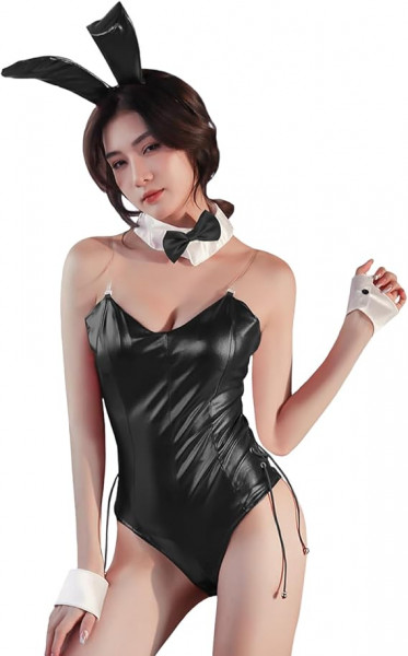 NewBull Damen Sexy Bunny Girl Dessous Lackleder Bunny Cosplay Kostüme