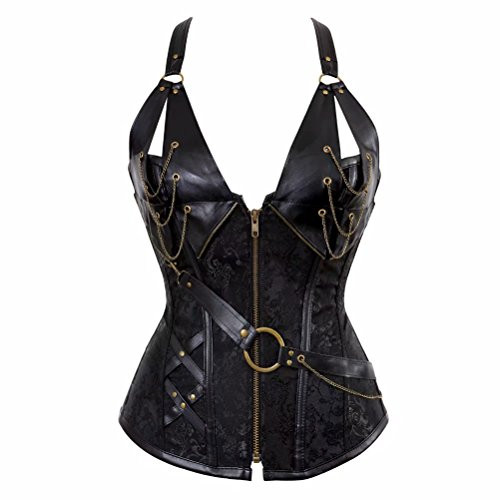 Leder Korsett Steampunk Vollbrust Vintage Corsage Bustier mit träger Gothic Punk