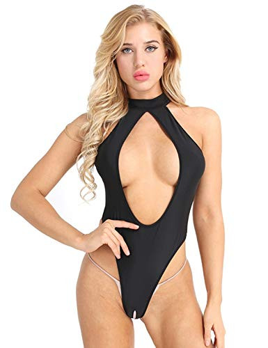 iEFiEL Damen Neckholder Body Rückenfrei Stringbody Babydoll Tiefer V-Ausschnitt