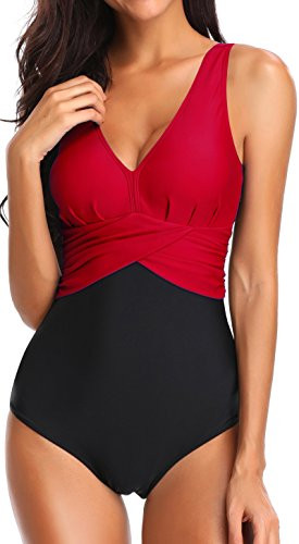 PANOZON Damen Badeanzug mit V-Form Ausschnitt bauchweg Monokini
