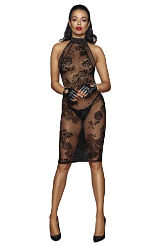 Noir Handmade Halblanges transparentes Neckholder Kleid in schwarz aus Tüll