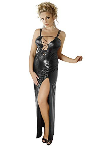 langes schwarzes Wetlook-Kleid
