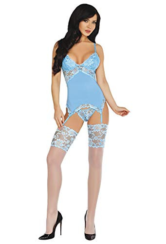 Strapshemd Straps-Corsage mit Spitze Stretch Bustier mit Strümpfe und String in blau