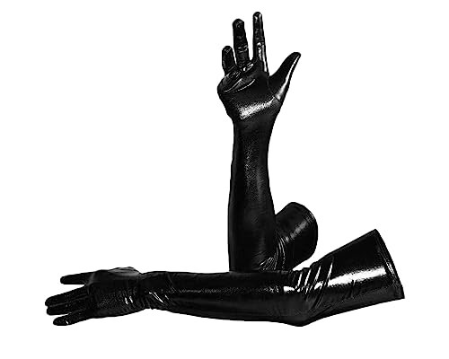 Chenivesss Handschuhe Lang, Damen Sexy Wet Look Leder Optik Handschuhe