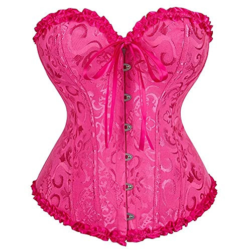 Josamogre Korsett Top Damen Corsage Vollbrust Corset Sexy Satin Burlesque Vintage Rose