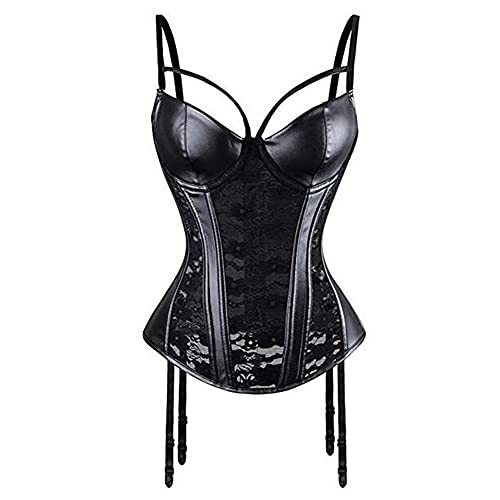 Woboren Damen Burlesque Vollbrust Faux Leder Korsett Corsage Top Bustier
