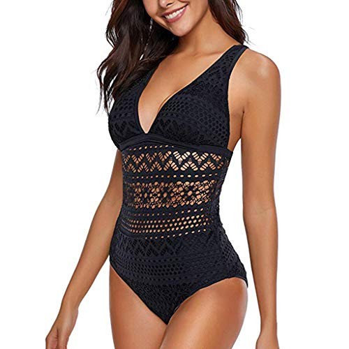 Damen Sexy Monokini Spitze V Ausschnitt Badeanzug