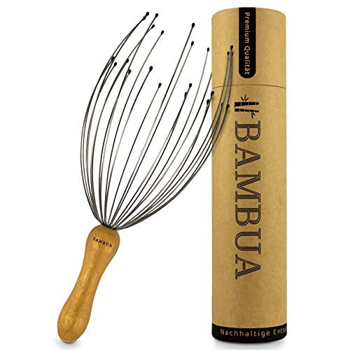 BAMBUA - Kopfmassage Spinne mit 24 Fingern - Bambusgriff - Hergestellt aus Moso-Bambus