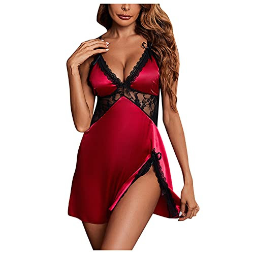 GBEN Damen Spitze Nachtkleid V-Ausschnitt Satin Schlafanzug