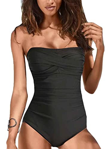 Yutdeng Damen Badeanzug Wickeloptik Bauchweg Monokini Sexy Bandeau Bademode
