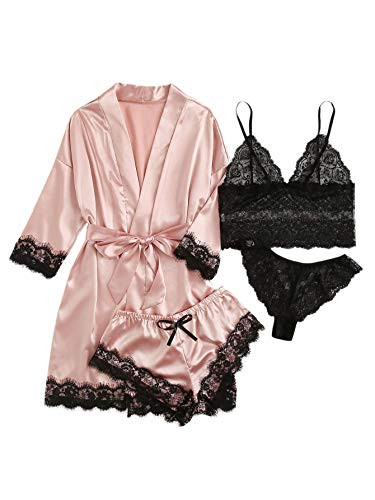 DIDK Damen 4 Stücke Sets Morgenmantel Kimono