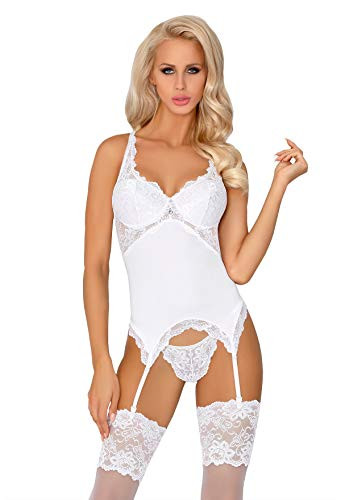 OT Braut Strapshemd Straps-Corsage mit Spitze Bustier inkl. String in weiß