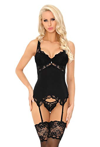 OT Strapshemd Straps-Corsage mit Spitze Bustier inkl. String in schwarz