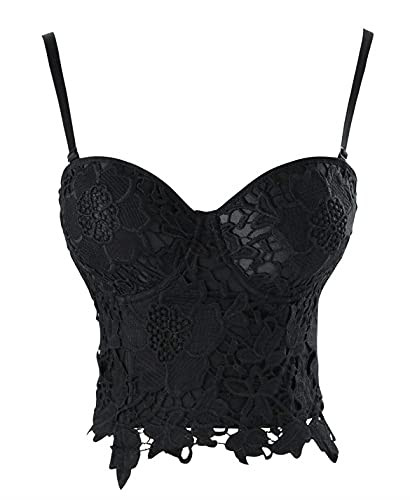 KUOSE Damen Punk Blumenspitze Bustier Korsett Party Bralet