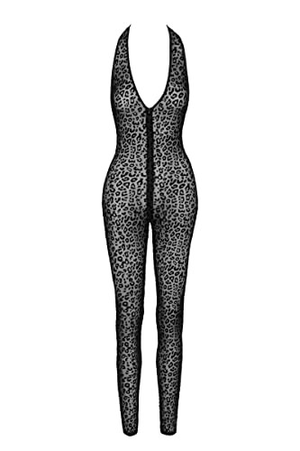 Noir Handmade Neckholder Catsuit Leopardenmuster F286