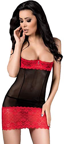 1001-kleine-Sachen at Negligee CR3785 inkl. String Hebe Chemise Damen Nachtkleid mit Spitze Babydoll in schwarz/rot von Chilirose Dessous (XL (42))