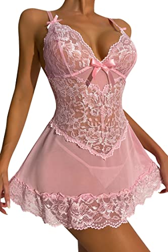 ADSEXY Sexy Negligee Dessous Damen Unterwäsche Spitze Reizwäsche für Frauen Nachtwäsche Verstellbarer Schultergurt Lingerie Set Sleepwear mit Tanga Babydoll XL