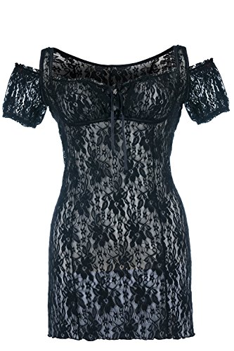 Andalea Schwarzes Spitzen Chemise transparent mit Schnürung Damen Negligee XXL Plus Size 54/56