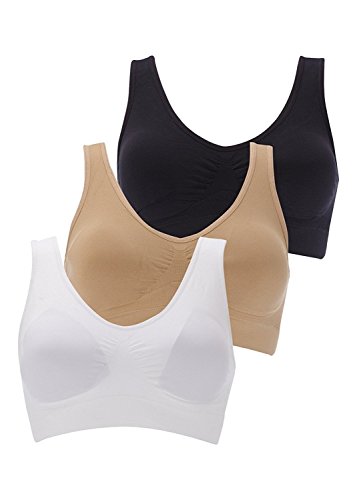 Boolavard Bustier Damen BH ohne Buegel | 3er Set Wohlfühl Bustiers Tops | Schlaf Still Sport Bralette Schwarz, Weiß, Beige | Bügelloser Soft Bra (as3, Alpha, m, Regular, Regular)