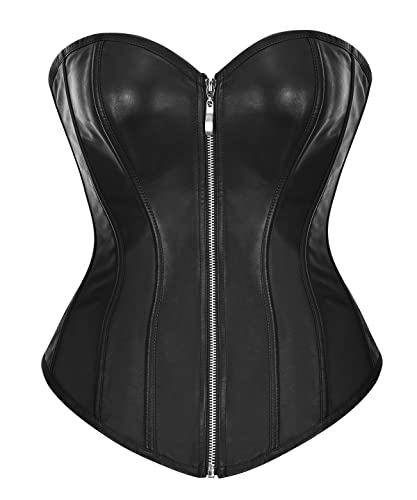 Bslingerie Kunstleder Reißverschluss Bustier Korsett Corsage (M, schwarz)