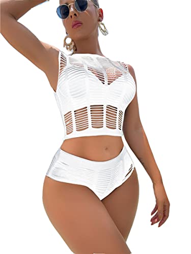 Buitifo Damen Dessous-Sets Sexy Lingerie Fischnetz Sexy Bodys Nachtwäsche (White TST,M)