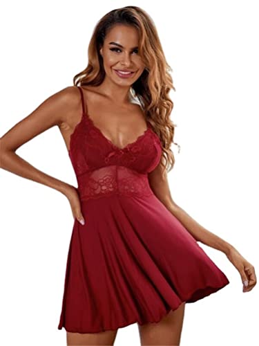 chenyesun Sexy Dessous für Damen,Babydolls Dessous V-Ausschnitt Reizwäsche Spitze Lingerie Nachtclub Nachtwäsche Reizvoll Nachtclub Unterwäsche Lingerie (Rot)