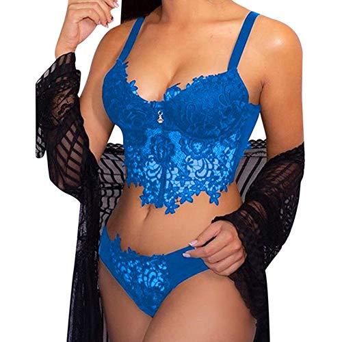 Fulidngzg Dessous Set Push Up BH Plus Size Kurz Erotisch Curvy Erotik Transparent Sexy Elegant mit Strapsen Reizwäsche Set Lingerie Große Größen Spitze Wetlook Unterwäsche BH und Slip