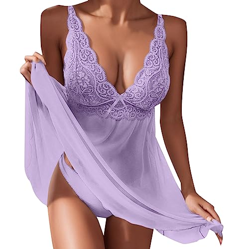 Fulidngzg Negligee Damen Sexy Große Größe: Curvy Sommer Unterwäsche Erotisch Ouvert Corsage Spitze Reizwäsche Outfit Spitze Nachtkleid Kurz Body Cosplay Unterwäsche Mollig Hot Dessous-Sets Unterkleid