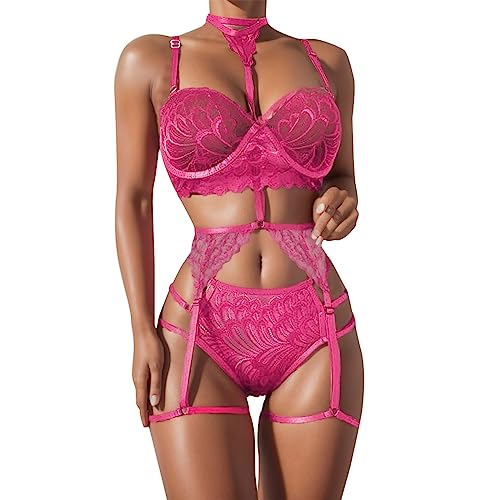 Fulidngzg Unterwäsche Frauen, Curvy Unterwäsche Grosse Grössen Neckholder Erotische Erotick Wäsche Corsage 2 Teiler Spitze Lingerie Strapsen Sexy Ouvert Reizwäsche+Outfit Mollig Negligee Dessous