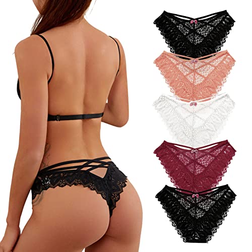 Getervb 5Er Pack String Tanga Damen Sexy Dessous Niedrige Taille Unterhosen Damen Tanga Spitze Slips Verführerisches Unterwäsche Frauen Bikini Panty