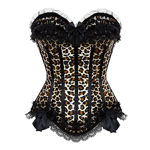 Grebrafan Corsage Streifen Gestreift Bustier Push up Damen Korsett Top (EUR(48-50) 6XL, Leopard)