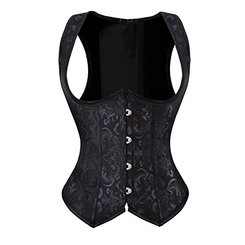 Grebrafan Damen Brokat Unterbrust Taillen Korsett Stahl Ohne Knochen Corsage Übergrößen (EUR(38-40) XL, Schwarz)