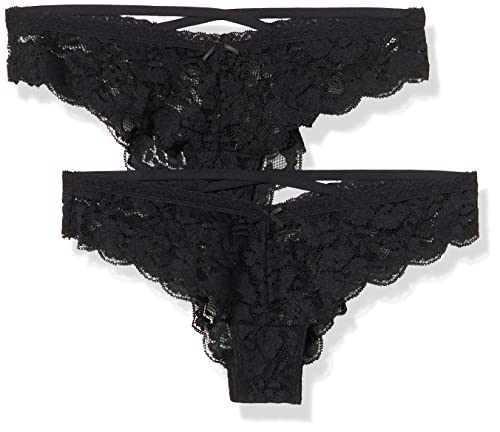 Iris & Lilly Damen Brazilian-Unterwäsche Spitze, 2er-Pack, Schwarz, 38