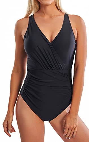 JOYSPELS Damen Badeanzug Bauchweg Sexy Bademode Badeanzüge für Damen Push up Sport Schwimmanzug Shape Monokini Sommer Schwarz M