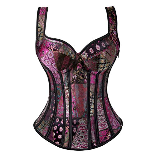 Jutrisujo Korsett Top Corset Bustier Damen Vollbrust Corsage Mit Strapse Träger Blumen Spitze Sexy Viktorianisch Halloween Günstig Violett 7XL