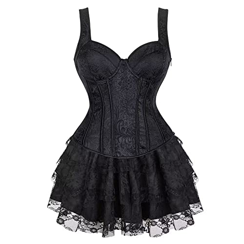 Korsett Sexy Kleider Rock Damen Dress Korsagenkleid Corsage Vollbrust Bustier Strapshalter Reißverschluss Burlesque Schwarz S