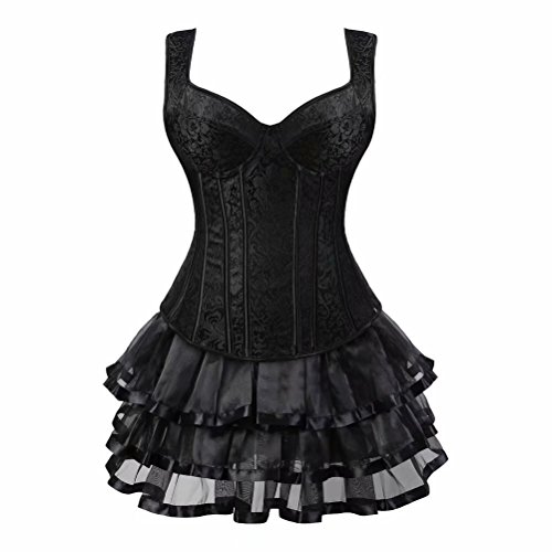 Korsett sexy Vollbrust Bustier Corsage Kleid Rock Corsagenkleid mit träger elegant Große Größe Halloween Fasching Schwarz M