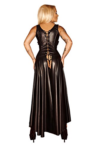 Noir Handmade Schwarzes Damen Dessous fetisch Maxikleid Wetlook Kleid mit Schnürung brustfrei lang 4XL