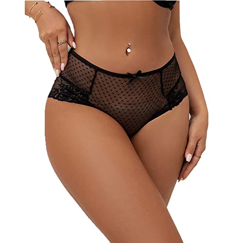 ohmydear Pantys Damen Spitze Höschen String Slips Unterwäsche Große Größen Tanga Transparent Unterhose Reizwäsche Schwarz