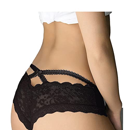 ohmydear Pantys Damen Spitze Höschen String Tanga Unterwäsche Slips Reizwäsche Unterhosen Dessous Mehrfarbig 3er Pack Schwarz M-L