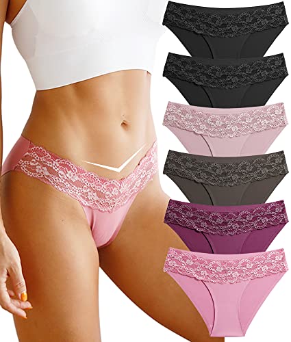Seamless Slips Damen Spitze Unterhosen Frauen Nahtlose Weiche Stretch Atmungsaktiver Hipster No Show Unsichtbar Unterwäsche Mehrpack 6er Pack
