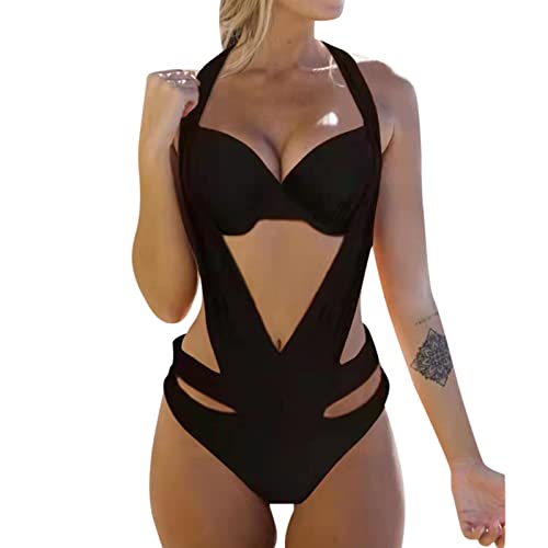 Shape Badeanzug Damen, Cut Out sexy Bademode Swimsuit, Push Up Bademode, Badeanzug Mit Bügel, Bikini Damen High Waist, Einteilige Bademode Swimsuit (Black, M)