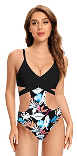 SHEKINI Damen Sexy Einteiliger Badeanzug Monokini Cutout Rückenfrei Verstellbar Chic Strandkleidung für Frauen(Schwarz,S)